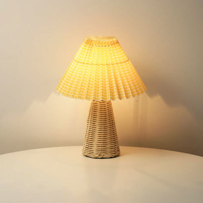 Vintage Pleated Fabric Tapered Base 1-Light Table Lamp