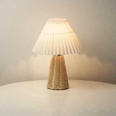 Vintage Pleated Fabric Tapered Base 1-Light Table Lamp