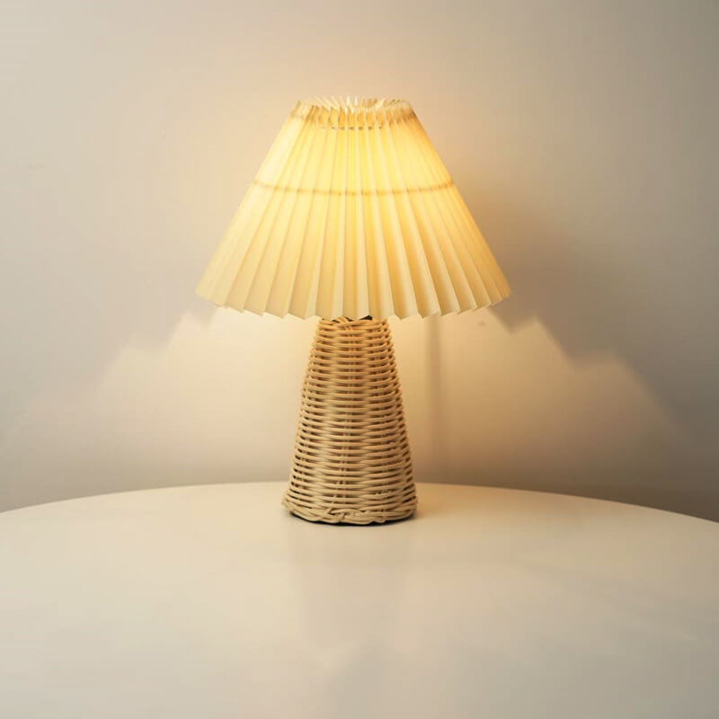 Vintage Pleated Fabric Tapered Base 1-Light Table Lamp