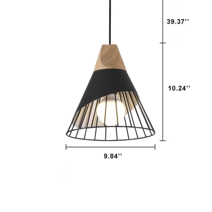 Suspension à cage conique en fil métallique à 1 lumière Nordic Macaron 