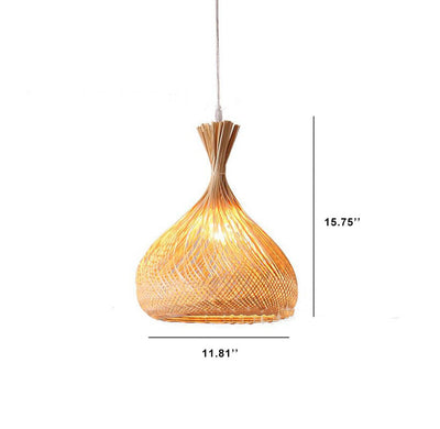 Modern Bamboo Weaving Pear Shaped 1-Light Pendant Light