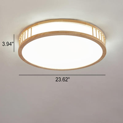 Japanese Minimalist Log Round LED Flush Mount Ceiling Light