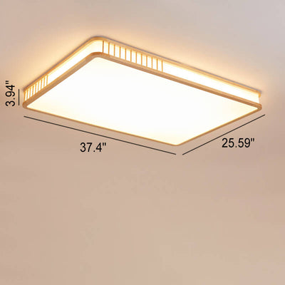 Japanese Minimalist Log Square LED Flush Mount Ceiling Light