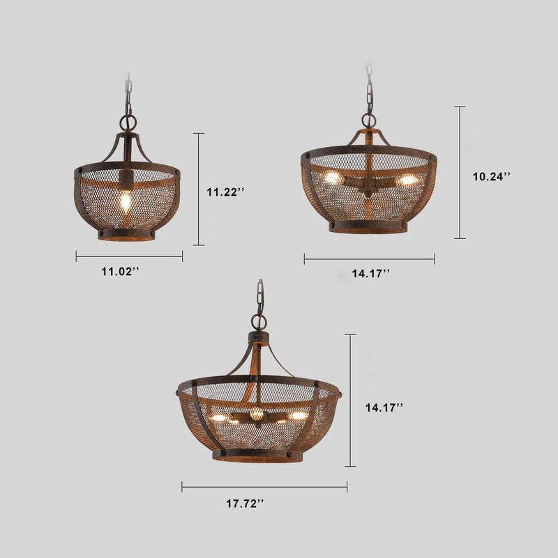 Retro Aged Wrought Iron Bowl Shape 1-Light Pendant Light