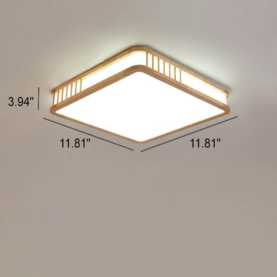Japanese Minimalist Log Square LED Flush Mount Ceiling Light