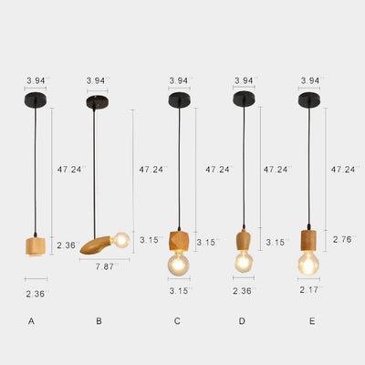 Moderne, minimalistische, geometrische, 1-flammige kleine Pendelleuchte aus Holz 