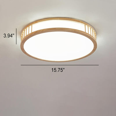 Japanese Minimalist Log Round LED Flush Mount Ceiling Light