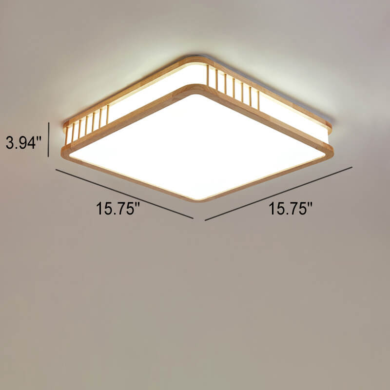 Japanese Minimalist Log Square LED Flush Mount Ceiling Light