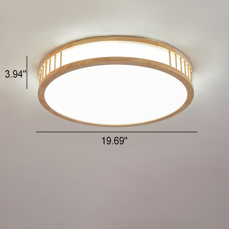 Japanese Minimalist Log Round LED Flush Mount Ceiling Light