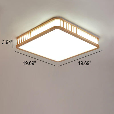 Japanese Minimalist Log Square LED Flush Mount Ceiling Light