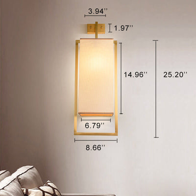 Modern Rectangle Fabric 1-Light Chinese Elements Wall Sconce Lamp