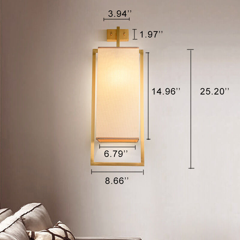 Modern Rectangle Fabric 1-Light Chinese Elements Wall Sconce Lamp