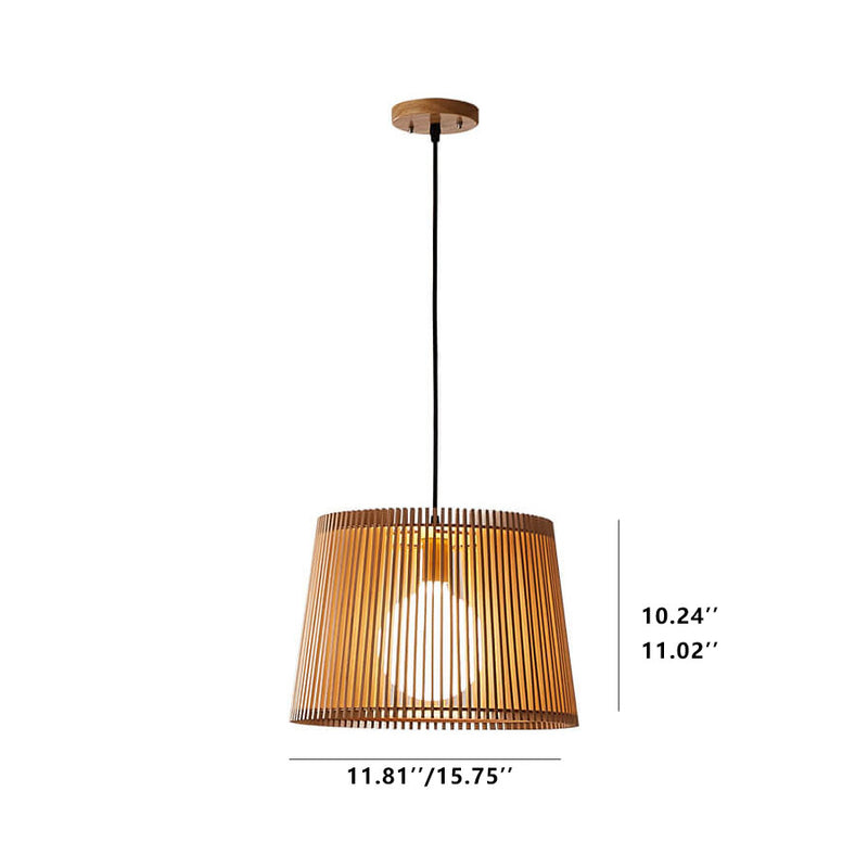 Modern Wood Bucket 1-Light Japanese Pendant Light