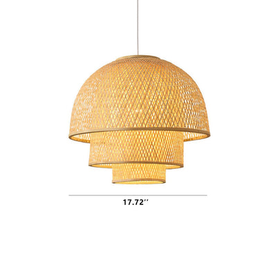 Rattan Weaving Three Layers Bowl Shape 1-Light Pendant Light