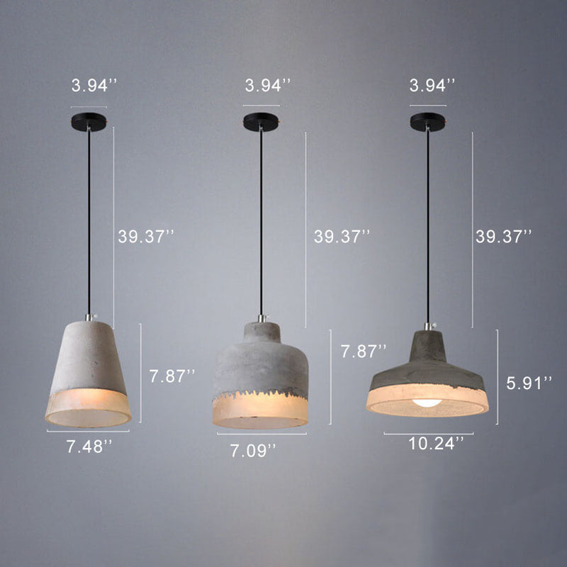 Luminaire suspendu industriel minimaliste en ciment à 1 lumière, abat-jour gris 