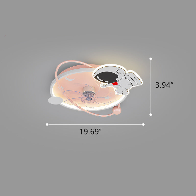 Cartoon Astronaut Colorful Round LED Flush Mount Ceiling Fan Light