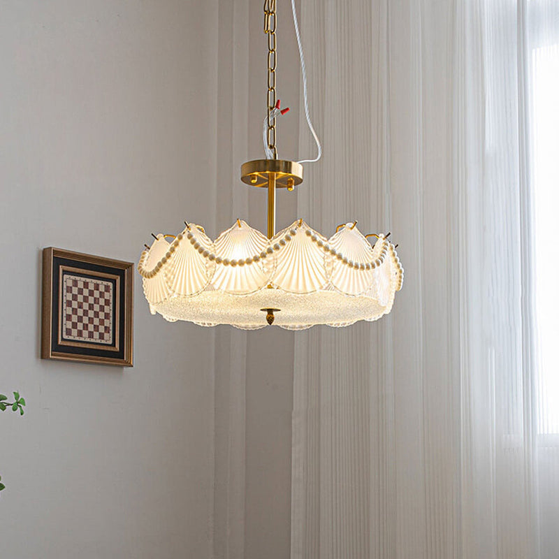 French Light Luxury Seashell Glass Pearl Round 5/6/ 8 Light Chandelier